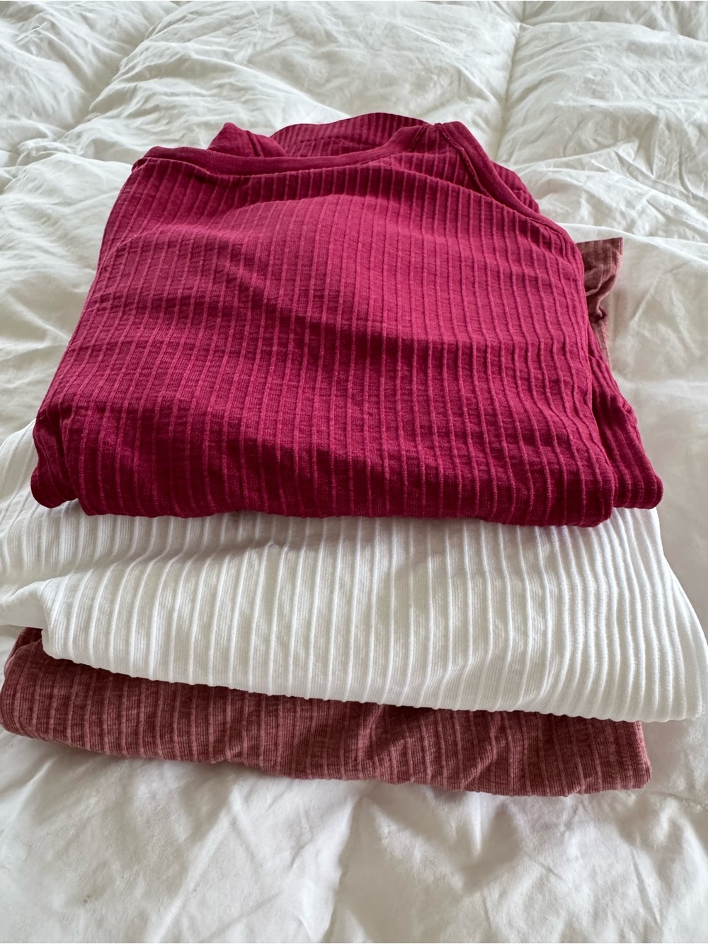Lululemon Ribbed Knit Top Stack in Berry, White & Dusty Rose
